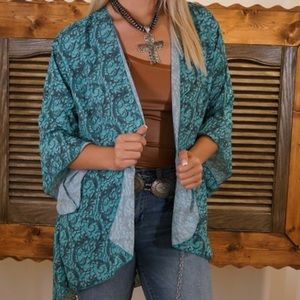 Turquoise Tooled Kimono
